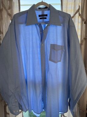 Two-Tone Light Blue Men’s Dress Shirt with Contrast Trim